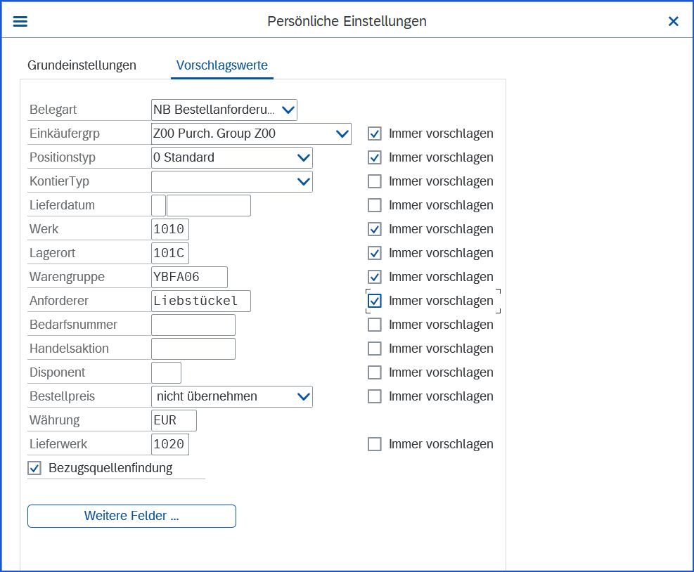 Usability 2: Applikationsspezifische Benutzerparameter